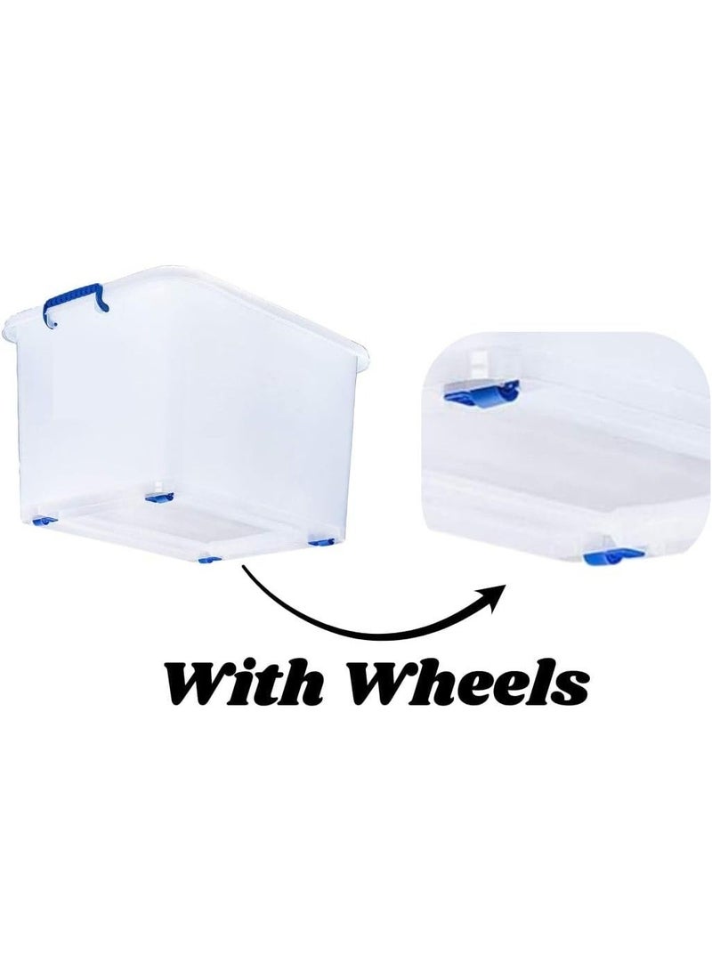 هيواري مجموعة صناديق تخزين بلاستيكية شفافة من 4 قطع من HIWARE سعة 40 لترًا مع أغطية قابلة للقفل | حاويات تنظيم شفافة للملابس والألعاب والأدوات والفنون والحرف اليدوية | حل تخزين قابل للتكديس مع مقابض (4 × 40 لترًا) - Image 5